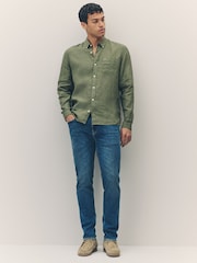 Зеленый - Льняная рубашка классического кроя Lacoste - Изображение 3 из 3