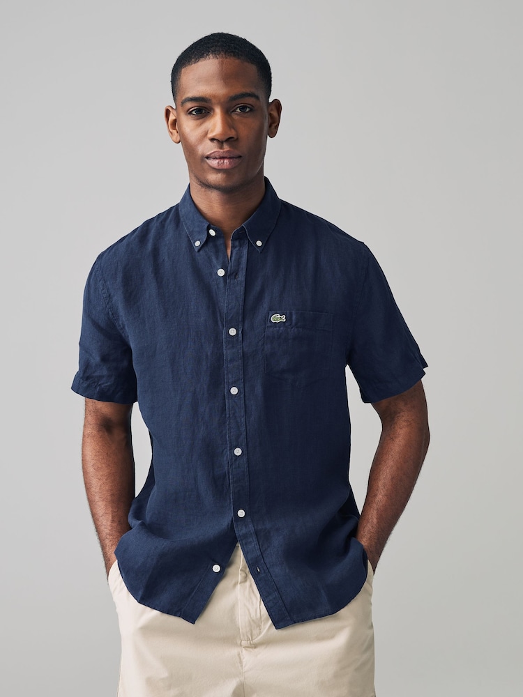 Lacoste Regular Fit Short Sleeved Linen Shirt - Image 1 of 5