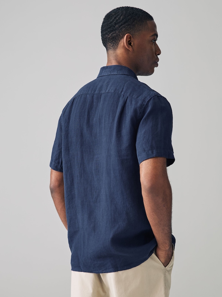 Lacoste Regular Fit Short Sleeved Linen Shirt - Image 2 of 5