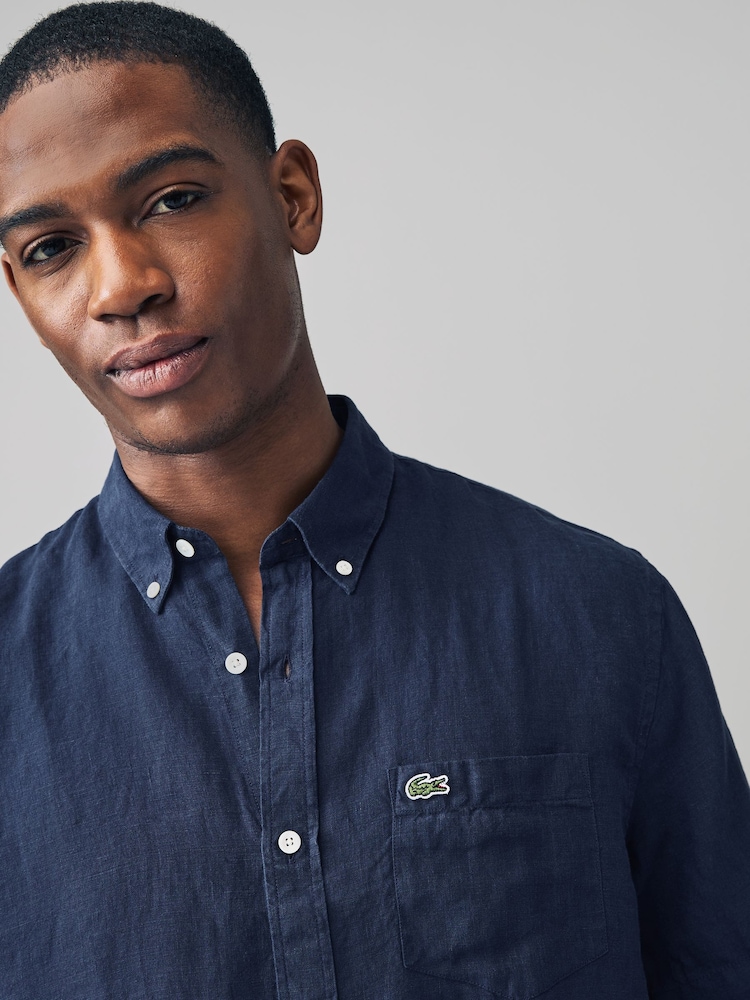 Lacoste Regular Fit Short Sleeved Linen Shirt - Image 3 of 5