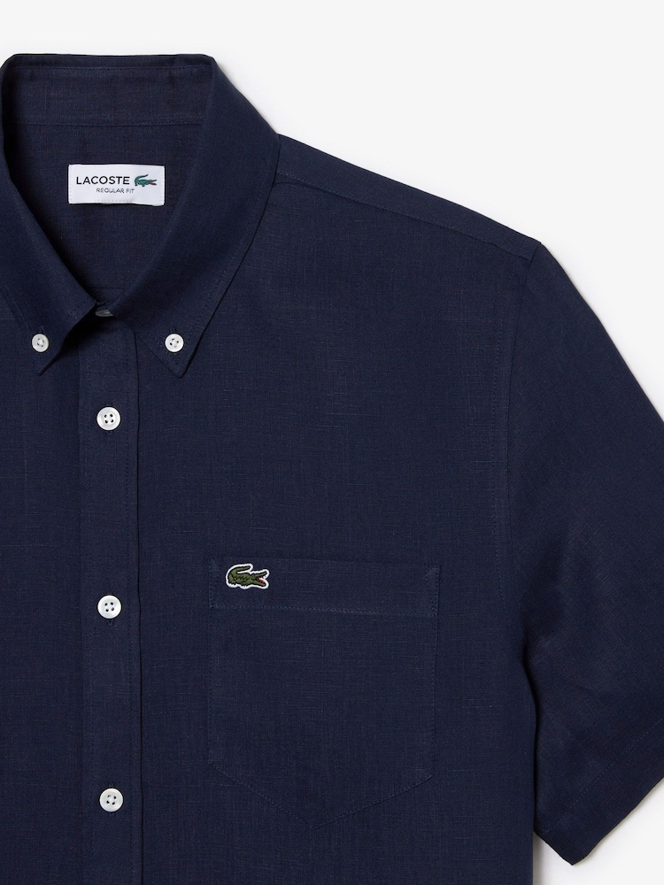 Lacoste Regular Fit Short Sleeved Linen Shirt - Image 5 of 5