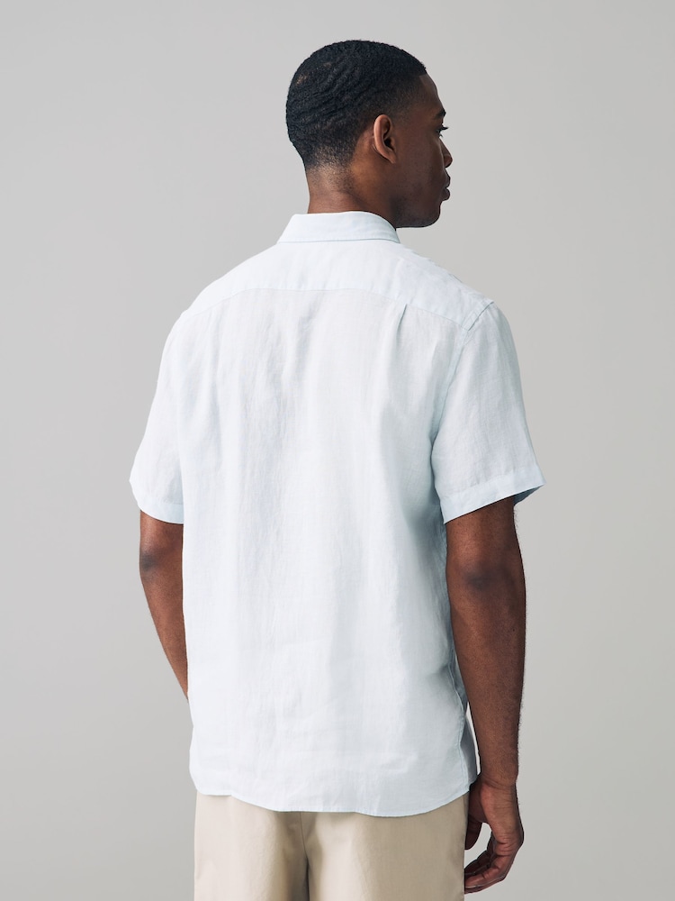 Синий - Lacoste льняная рубашка классического кроя с короткими рукавами - Image 2 of 5