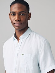 Синий - Lacoste льняная рубашка классического кроя с короткими рукавами - Image 3 of 5