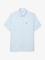 Синий - Lacoste льняная рубашка классического кроя с короткими рукавами - Image 4 of 5