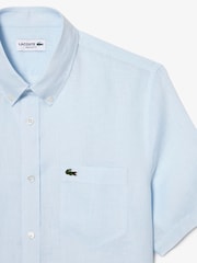 Синий - Lacoste льняная рубашка классического кроя с короткими рукавами - Image 5 of 5
