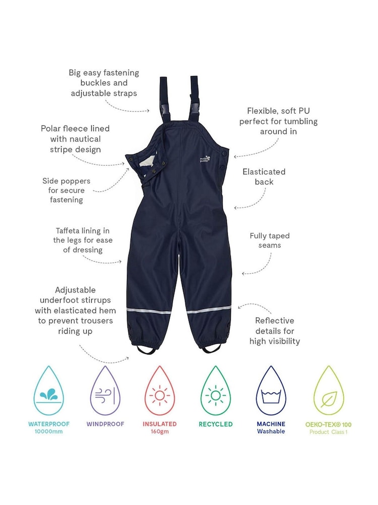 Muddy Puddles Navy Blue Muddy Puddles Waterproof Insulated Puddleflex Dungarees - Image 3 of 3