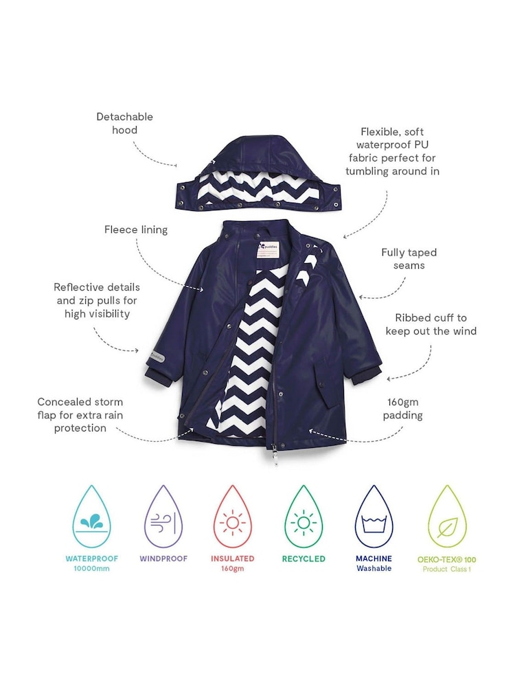 Muddy Puddles Navy Blue Muddy Puddles Waterproof Insulated Puddleflex Jacket - Image 4 of 4