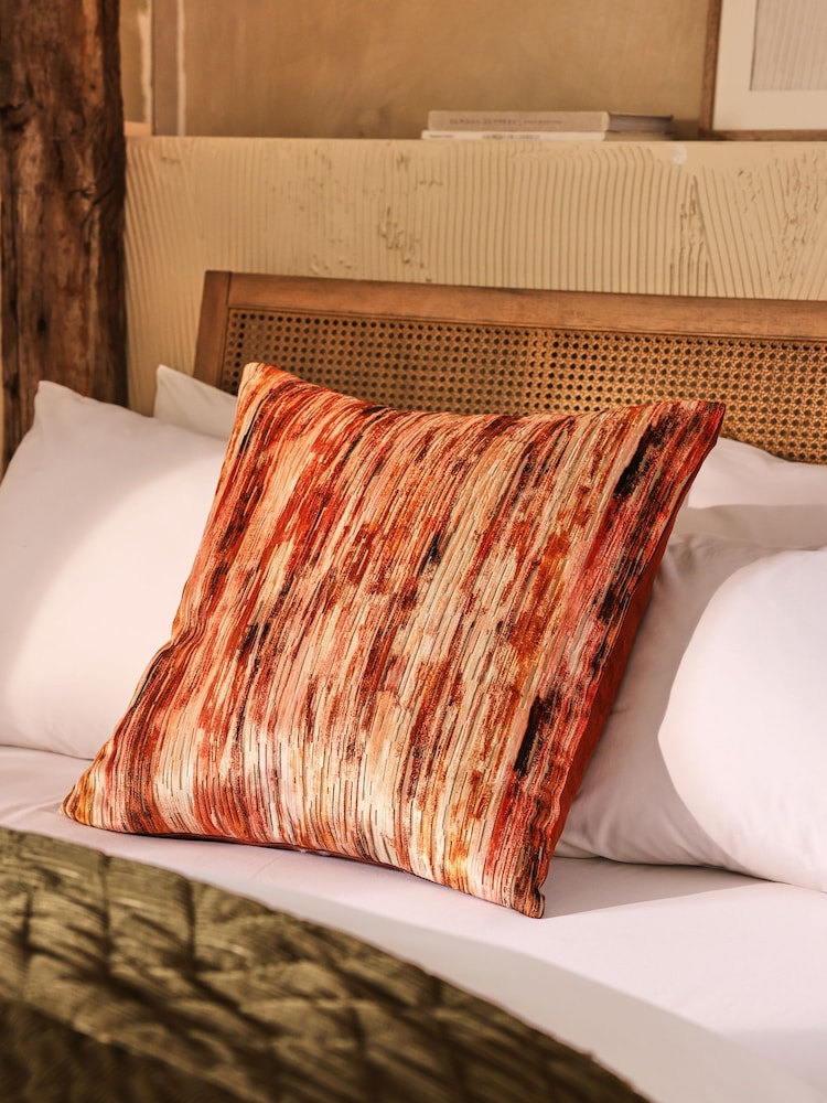 Orange 59 x 59cm Haze Velvet Stripe Cushion - Image 1 of 5