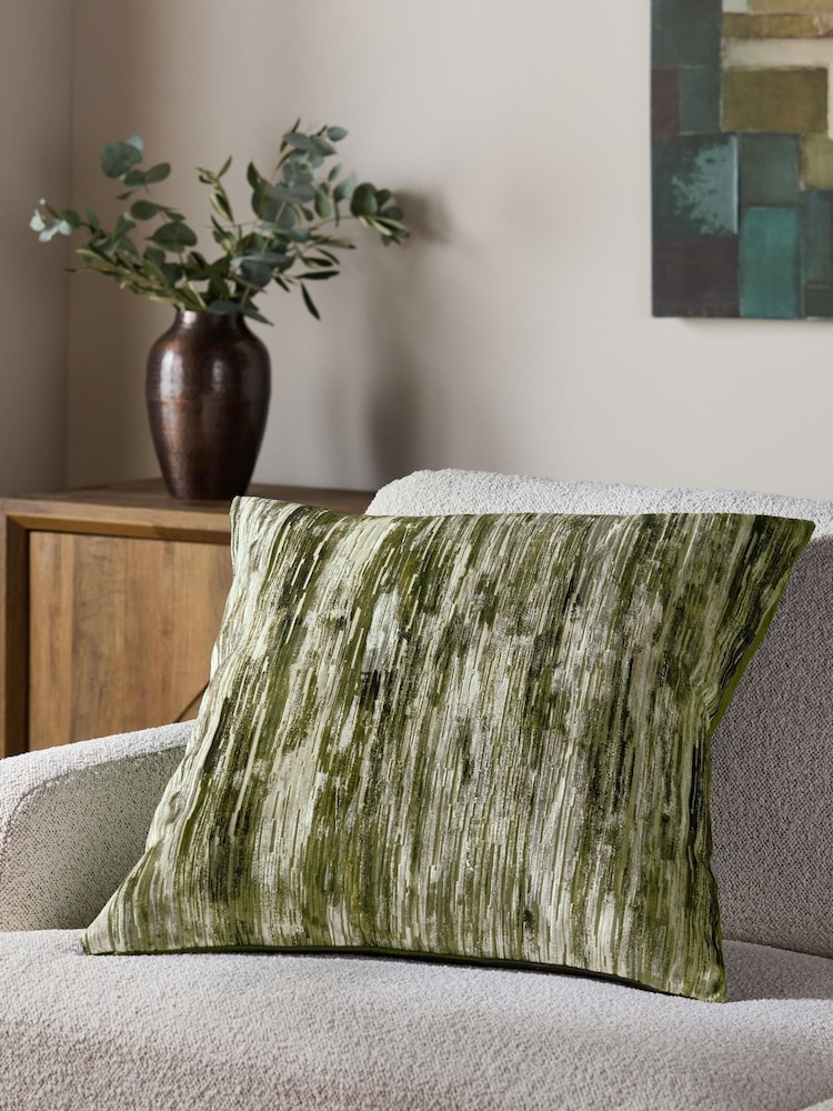 Green 59 x 59cm Haze Velvet Stripe Cushion - Image 1 of 5
