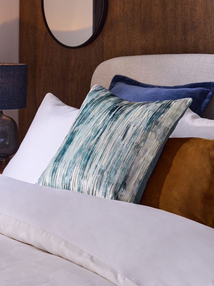 Blue 43 x 43cm Haze Velvet Stripe Cushion - Image 1 of 5