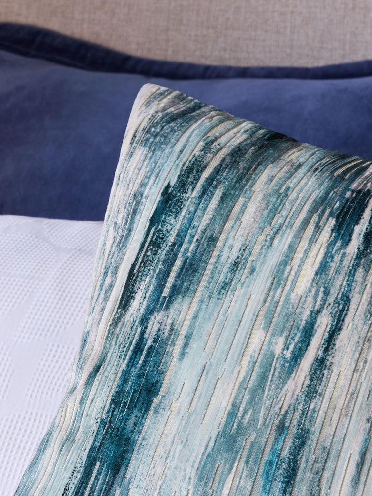 Blue 43 x 43cm Haze Velvet Stripe Cushion - Image 2 of 5