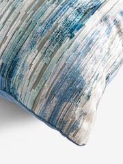 Blue 43 x 43cm Haze Velvet Stripe Cushion - Image 5 of 5