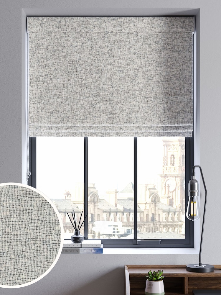Black/White Cross-Hatch Textured Made to Measure Roman Blind - Image 1 of 6
