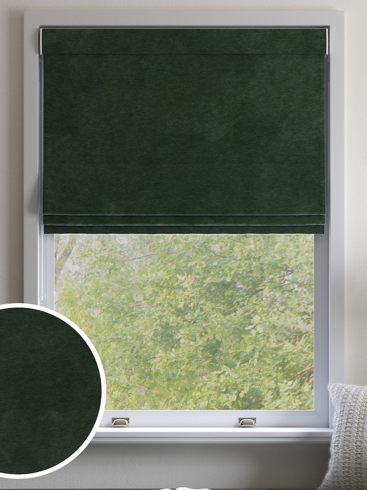 Green Soft Touch Chenille Made to Measure Roman Blind - Image 1 of 6