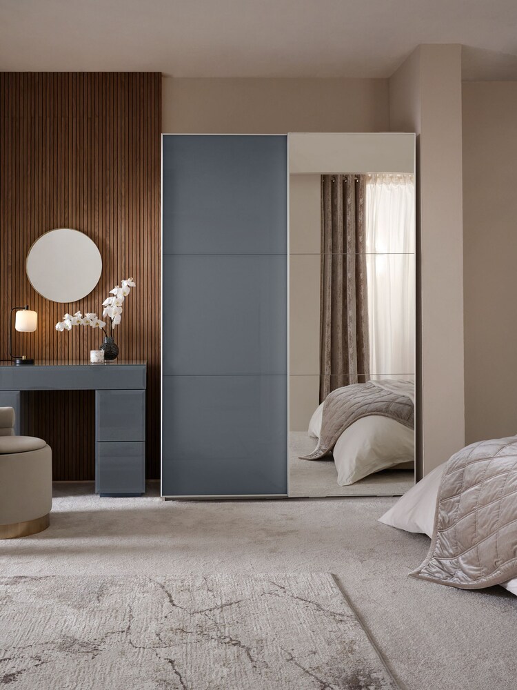 Mid Grey Sloane Glass 1.5m Sliding Wardrobe - Image 2 of 6