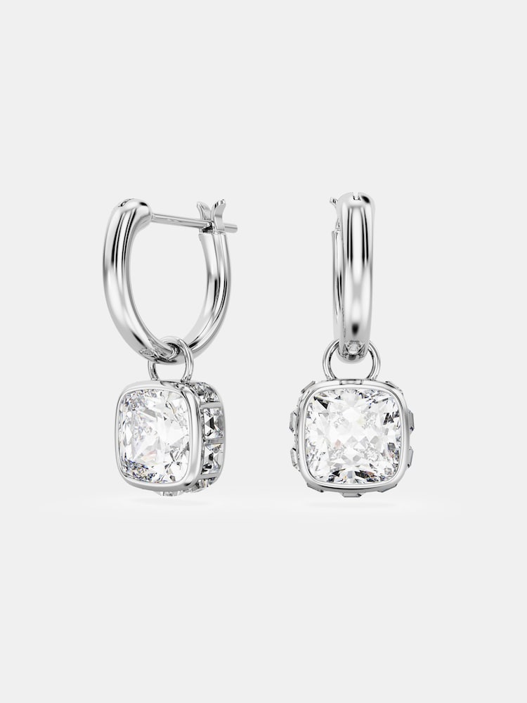 Swarovski Silver Tone Square Cut White Rhodium Plated Stilla Drop Earrings - Image 1 of 5