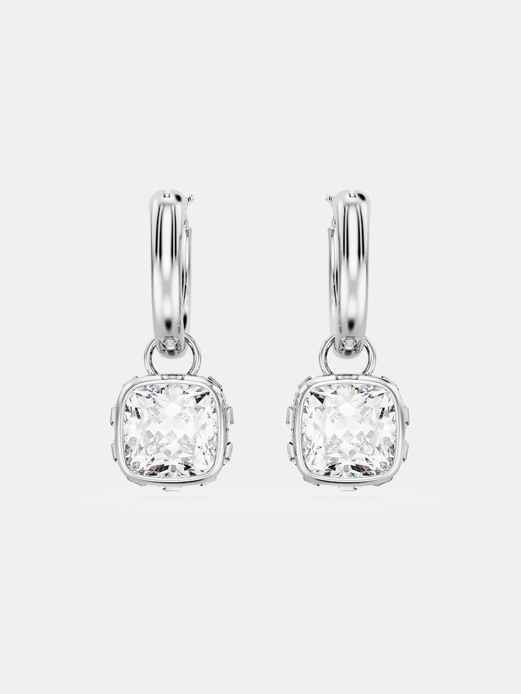 Swarovski Silver Tone Square Cut White Rhodium Plated Stilla Drop Earrings - Image 2 of 5