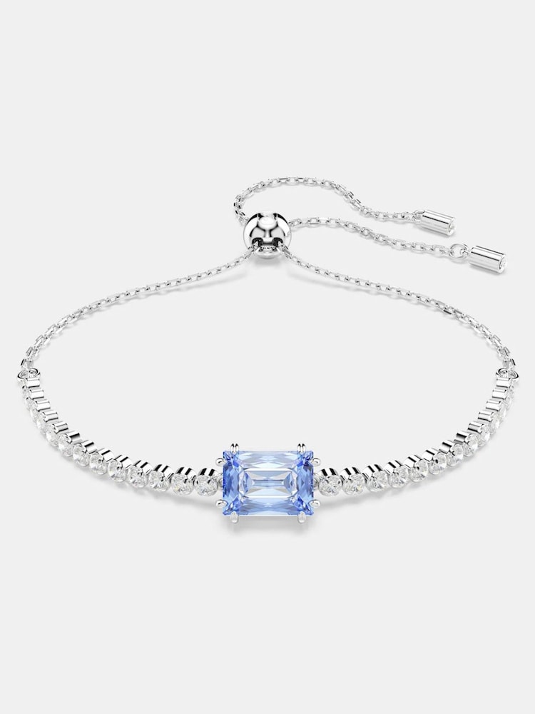 Swarovski Silver Tone Matrix Tennis Bracelet, Mixed Cuts, Blue, Rhodium Plated - Image 2 of 5
