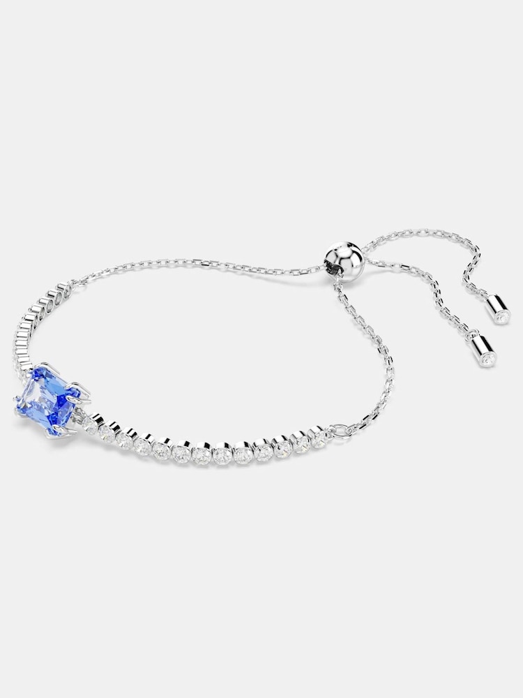 Swarovski Silver Tone Matrix Tennis Bracelet, Mixed Cuts, Blue, Rhodium Plated - Image 5 of 5