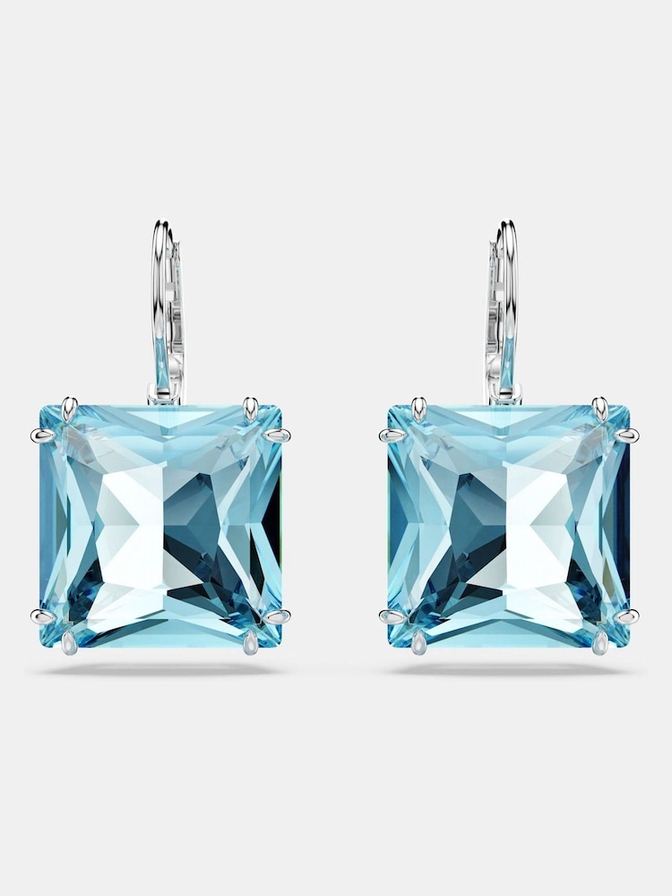 Swarovski White Square Cut Blue Rhodium Plated Millenia Drop Earrings - Image 2 of 5