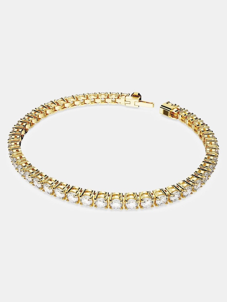Swarovski Gold Matrix Tennis Bracelet, Round Cut, Gold-Tone Plated - Image 2 of 8