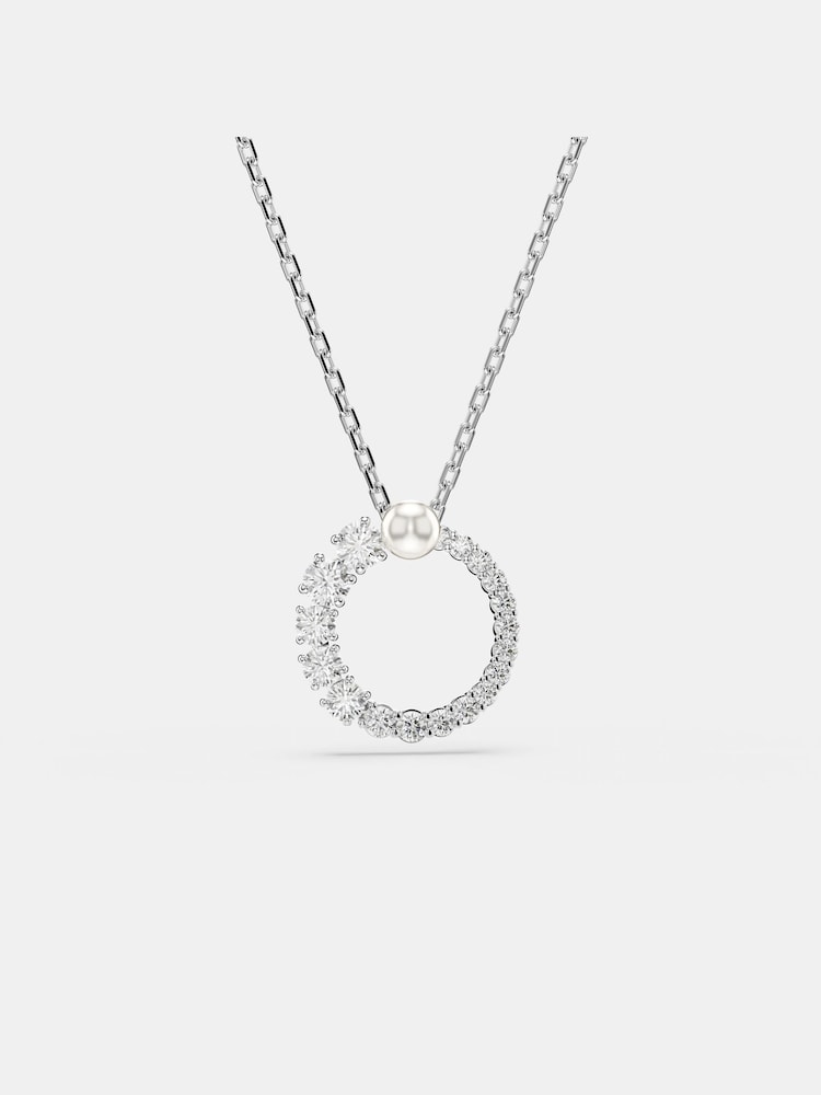 Swarovski Silver Tone Crystal Pearl Round Cut White Rhodium Plated Matrix Pendant Necklace - Image 1 of 7