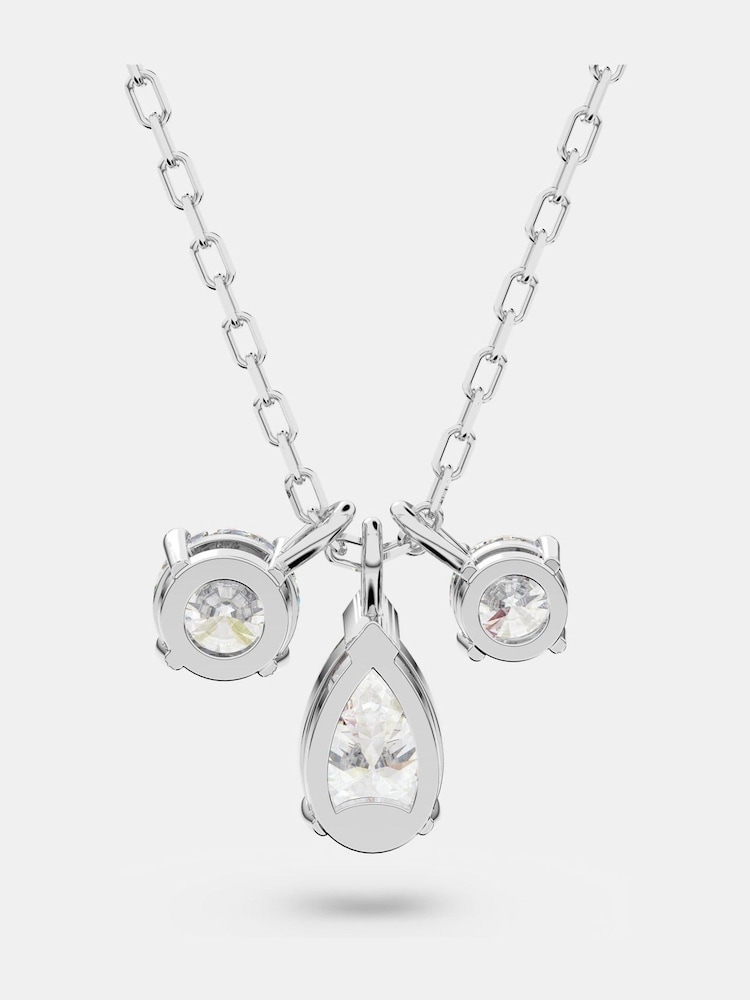 Swarovski Silver Tone Rhodium Plated Mixed Cut Cluster Pendant Necklace - Image 2 of 6