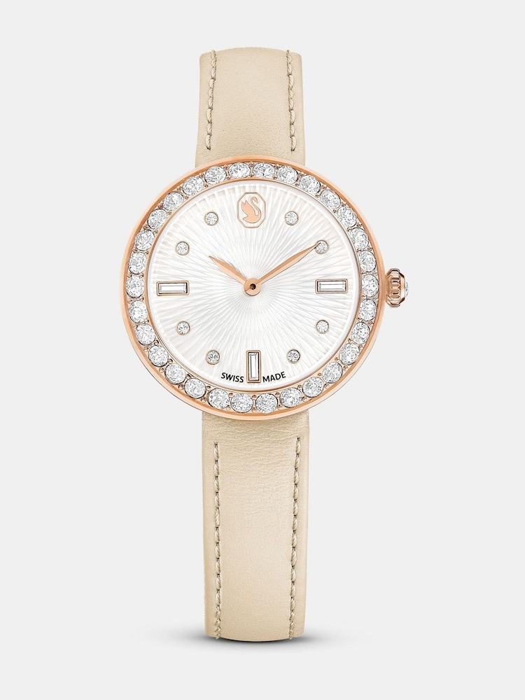 Swarovski Silver Tone Certa Watch, Swiss Made, Leather Strap, Beige, Rose Gold-Tone Finish - Image 2 of 7
