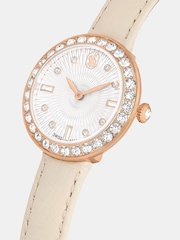 Swarovski Silver Tone Certa Watch, Swiss Made, Leather Strap, Beige, Rose Gold-Tone Finish - Image 5 of 7