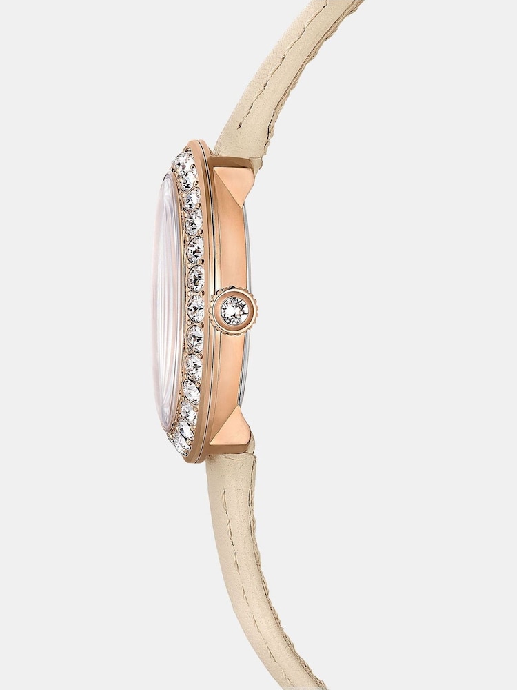 Swarovski Silver Tone Certa Watch, Swiss Made, Leather Strap, Beige, Rose Gold-Tone Finish - Image 7 of 7