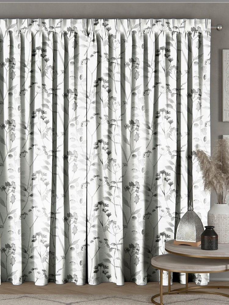 Black/White Isla Floral Made to Measure 100% Cotton Curtains - Image 2 of 9