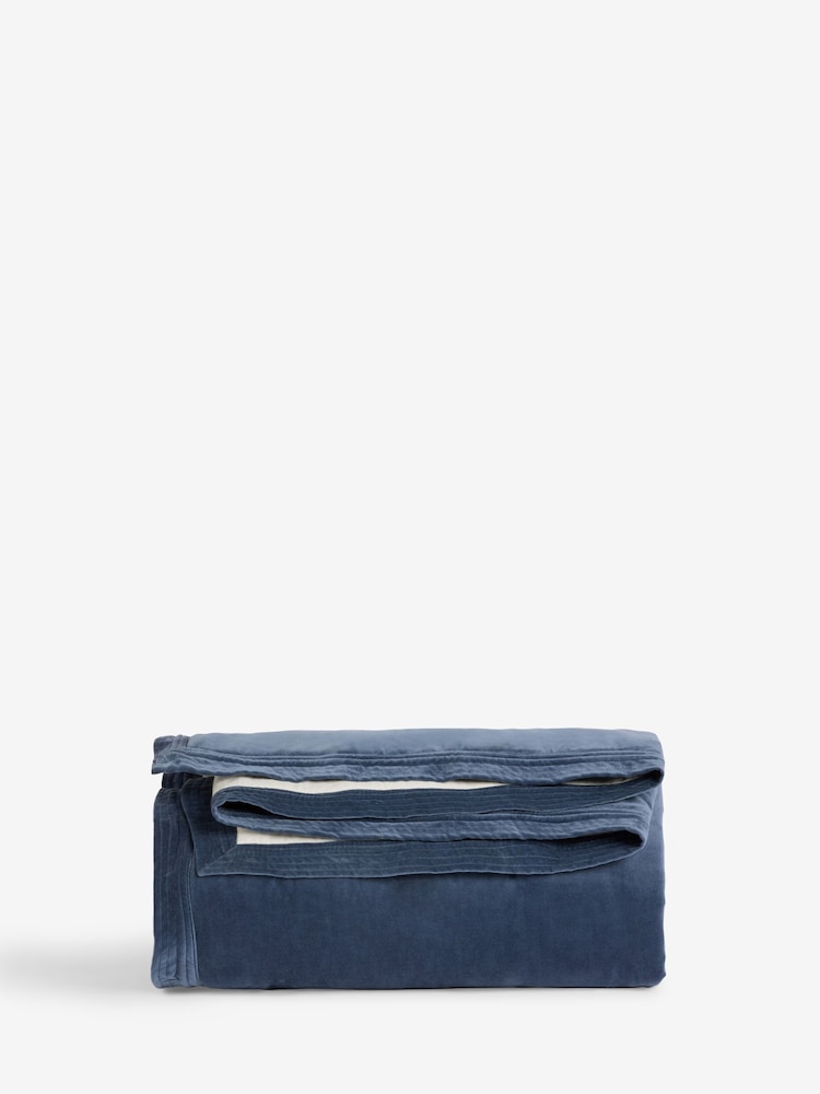 French Connection Indigo Blue Washed Velvet Bedspread - Image 3 of 3