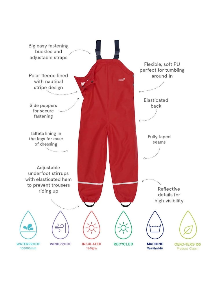 Красный - Muddy Puddles непромокаемые утепленные полукомбинезоны Puddleflex - Изображение 3 из 3