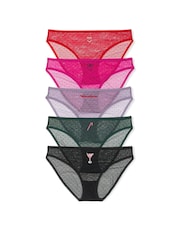Victoria's Secret Red/Pink/Purple/Green/Black 5 Pack Dotted Mesh Bikini Knickers - Image 1 of 1