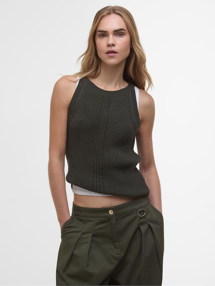Barbour® International Dakota Sleeveless Knitted 100% Cotton Vest Top - Image 1 of 5