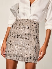 Lipsy Silver Petite Sequin Mini Skirt - Image 1 of 4