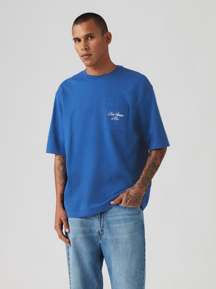 Levi's® Blue Half Sleeve Script Logo Pocket 100% Cotton T-Shirt - Image 1 of 4