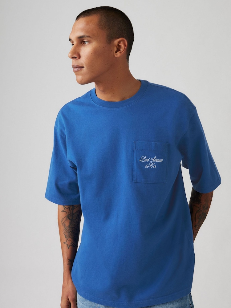 Levi's® Blue Half Sleeve Script Logo Pocket 100% Cotton T-Shirt - Image 2 of 4