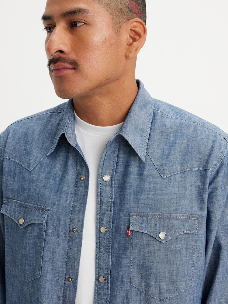 Levi's® Blue Barstow Western Standard Chambray 100% Cotton Shirt - Image 4 of 7