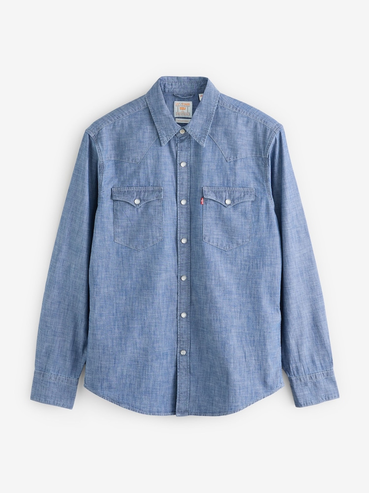Levi's® Blue Barstow Western Standard Chambray 100% Cotton Shirt - Image 5 of 7