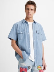 Levi's® Blue Short Sleeve Relaxed Chambray Western 100% Cotton Shirt - Image 1 of 7