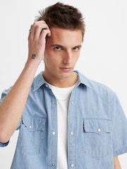 Levi's® Blue Short Sleeve Relaxed Chambray Western 100% Cotton Shirt - Image 3 of 7
