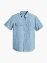 Levi's® Blue Short Sleeve Relaxed Chambray Western 100% Cotton Shirt - Image 4 of 7