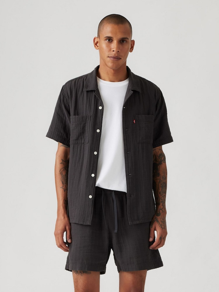 Levi's® Black Short Sleeve Standard Camp 100% Cotton Shirt - Image 1 of 6 Levi's® Black Short Sleeve Standard Camp 100% Cotton Shirt - Image 1 of 6