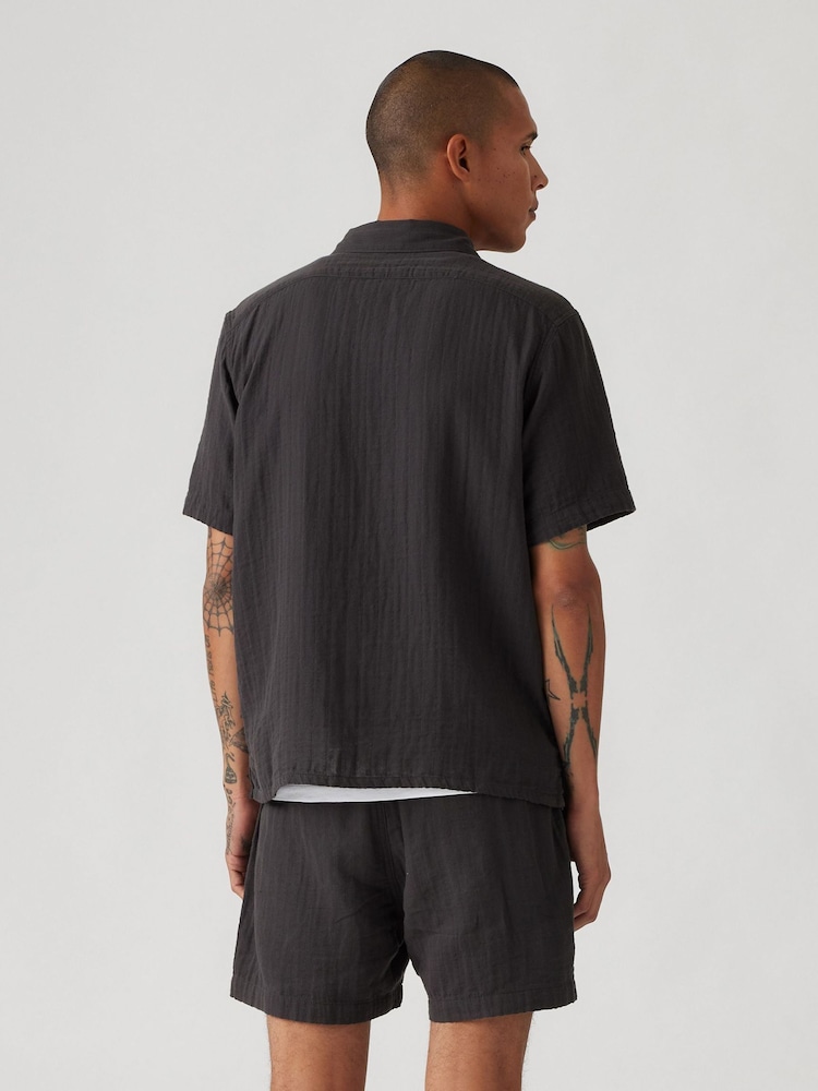 Levi's® Black Short Sleeve Standard Camp 100% Cotton Shirt - Image 2 of 6 Levi's® Black Short Sleeve Standard Camp 100% Cotton Shirt - Image 2 of 6