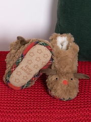 Totes Brown Childrens Toddler Cosy Christmas Reindeer Bootie Slippers - Image 1 of 5