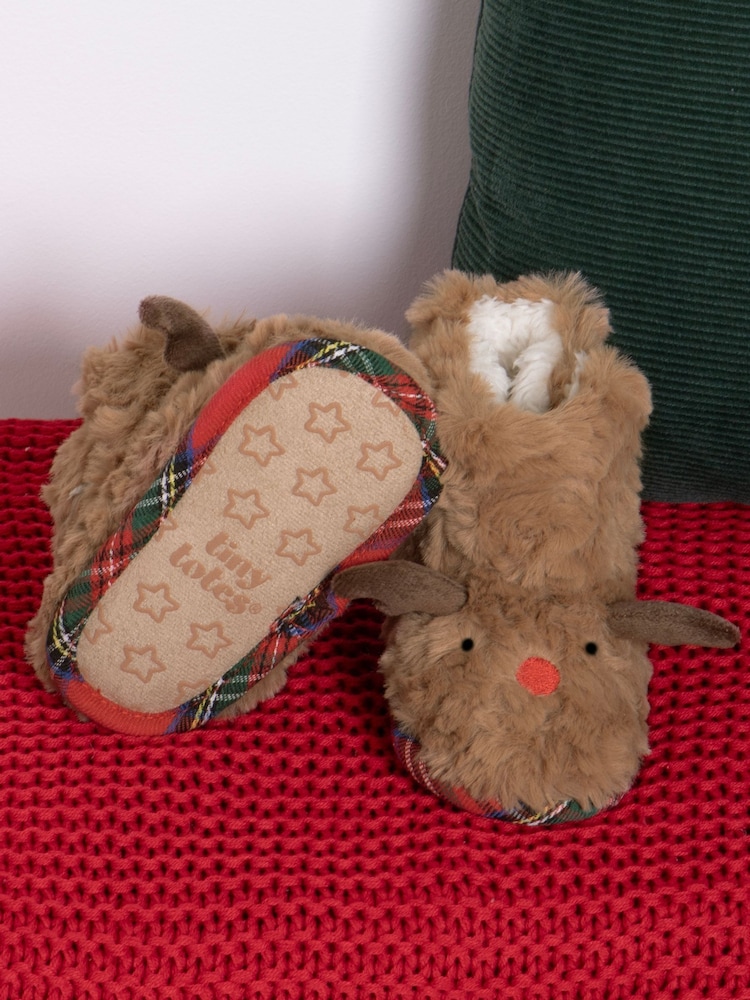 Totes Brown Childrens Toddler Cosy Christmas Reindeer Bootie Slippers - Image 1 of 5