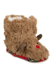 Totes Brown Childrens Toddler Cosy Christmas Reindeer Bootie Slippers - Image 3 of 5