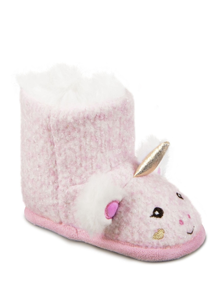 Totes Pink Childrens Toddler Unicorn Bootie Slippers - Image 4 of 5
