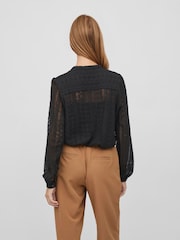 VILA Black Button Down Long Sleeve Jersey Lace Blouse - Image 4 of 5